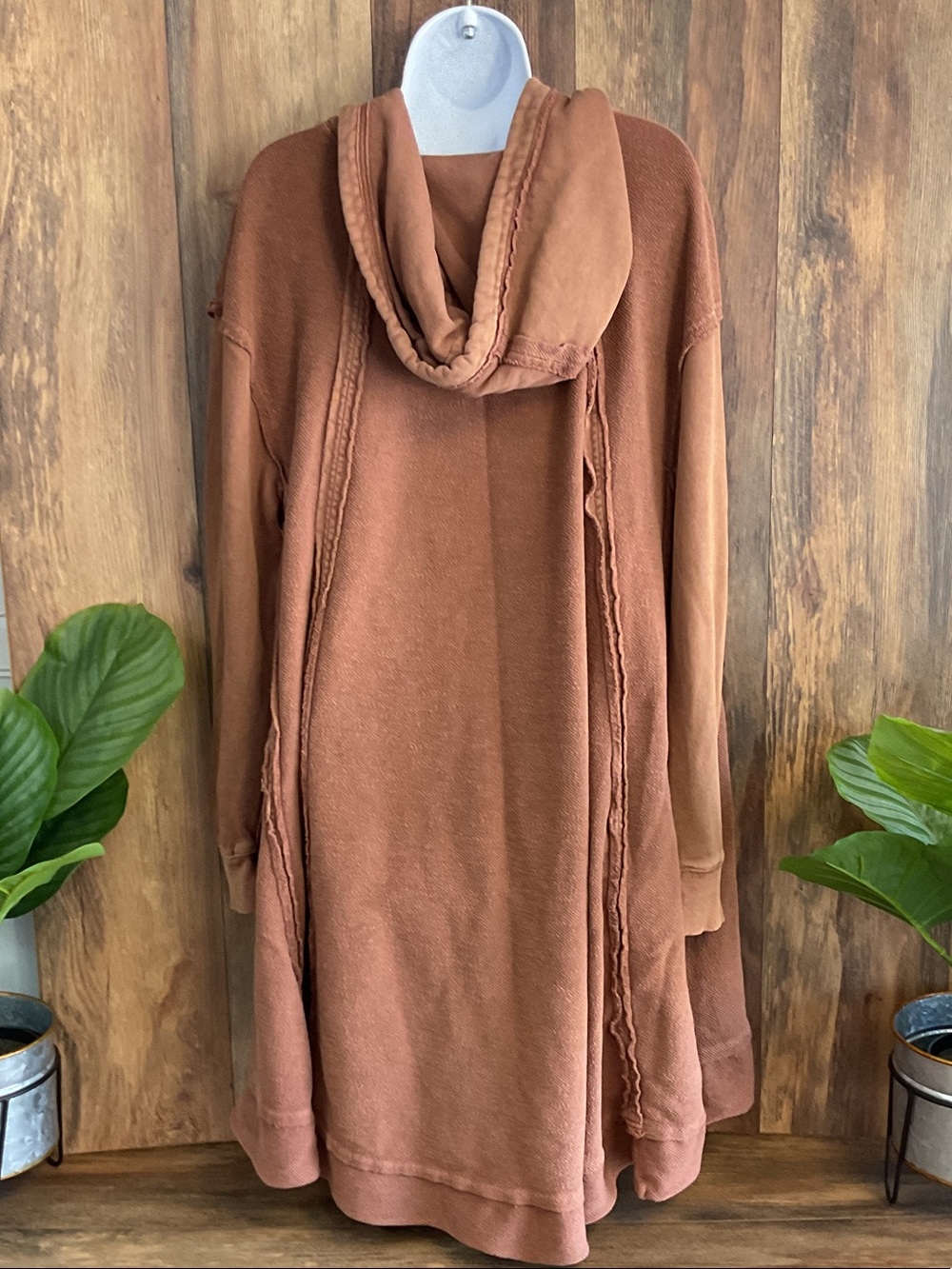 Free People Inside Out Hooded V-Neck Pullover High Low Sweatshirt Jacket XL - Picture 4 of 7
